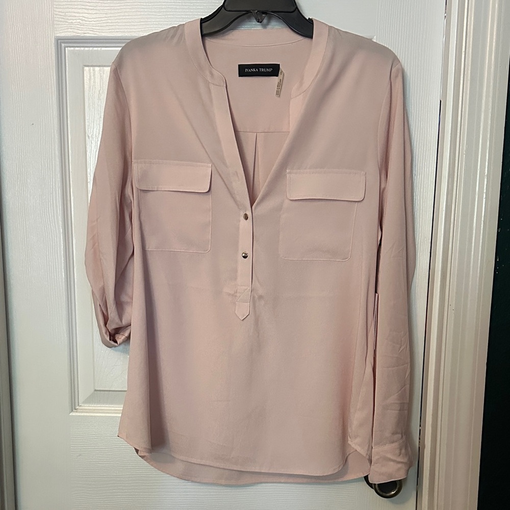 Ivanka Soft Pink Button-Front Blouse L BNWT